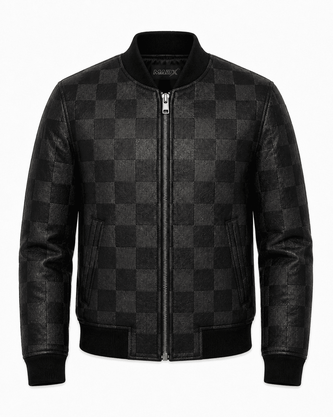 Shadow Check Leather Bomber Jacket