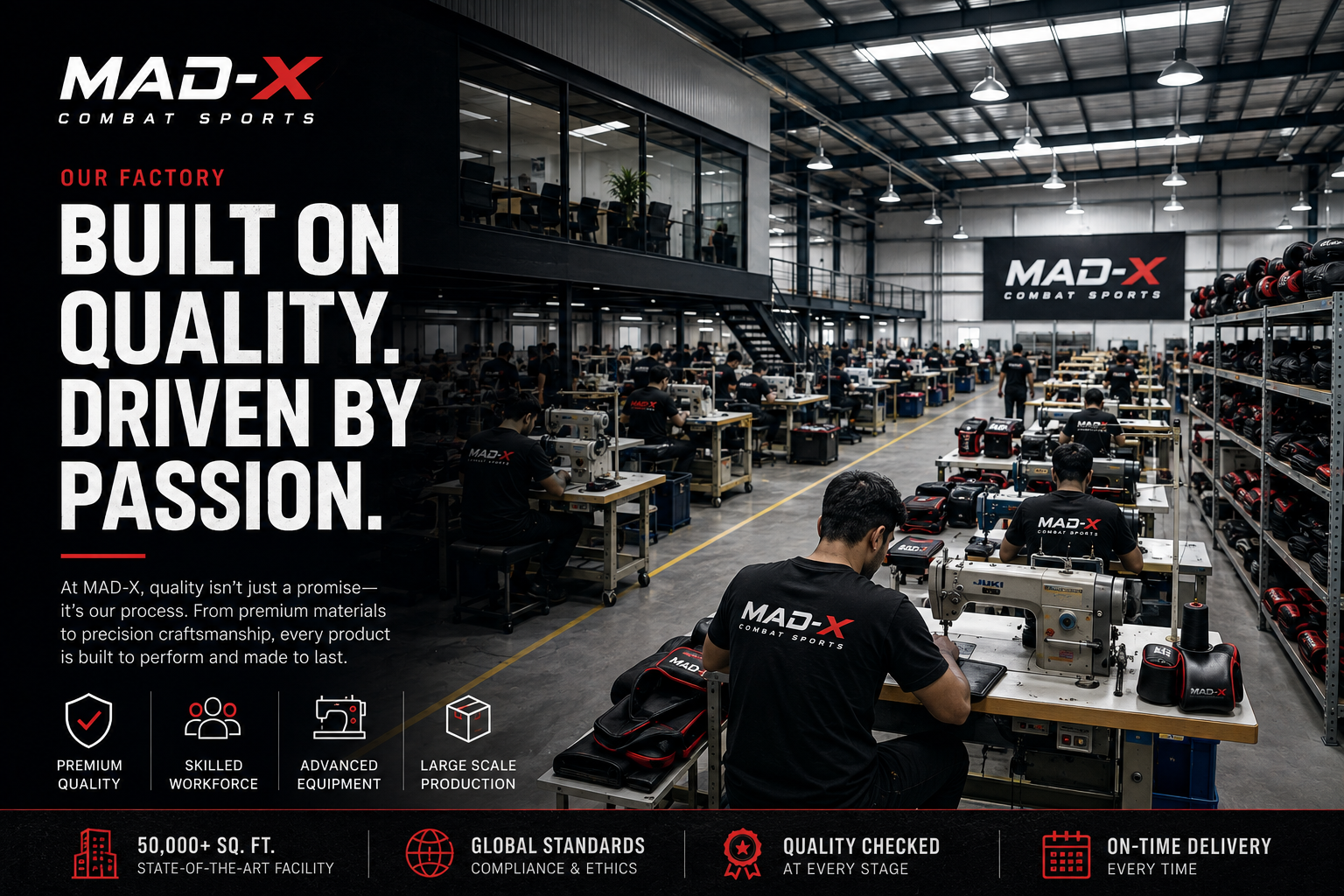 Combat sports equipment production floor